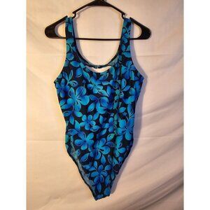 Beach Cabana Blue floral One Piece Swimsuit Womens Plus‎ Size 1X